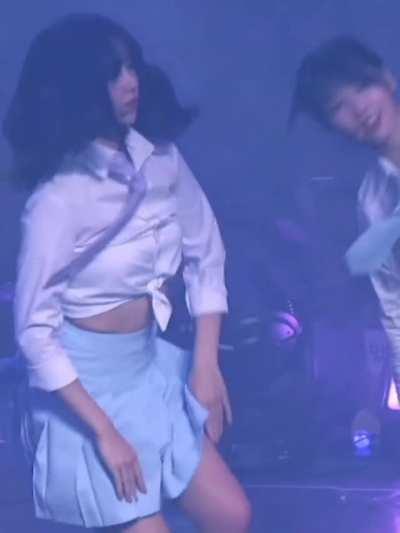 Mina (ft. Momo) - light blue skirt, tied white shirt, school girl type outfit