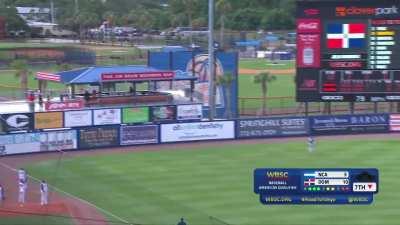 [Highlight] Julio Rodriguez obliterates a baseball for his second home run of the day, putting the Dominican Republic up 11-3