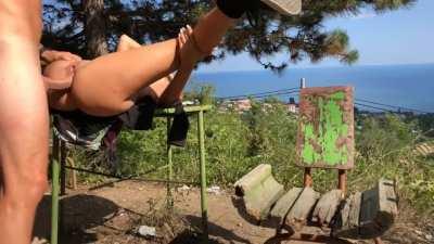 Burning hot ASS to Pussy at mountain with sea sight. - XStuffer