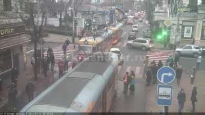 The car crashed into a tram going to Krasnodar