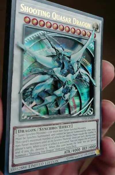 3D Yu-Gi-Oh Card: Shooting Quasar Dragon. Accel Synchro! *Dimension explodes* *Comes out of card*