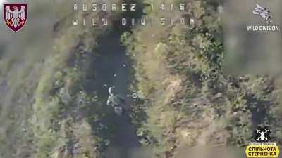 UA pov Ukrainian kamikaze drone targets a running Russian soldier in a trench