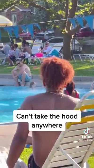 Chad enjoys the pool without sacrificing fashion.