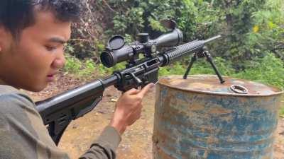 Homemade M-16 bolt-action rifle made by Anti-junta forces named the 5.56 Sniper-mini.