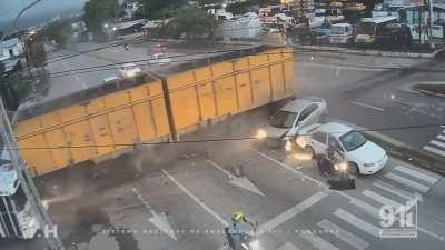 The truck driver was speeding and lost control