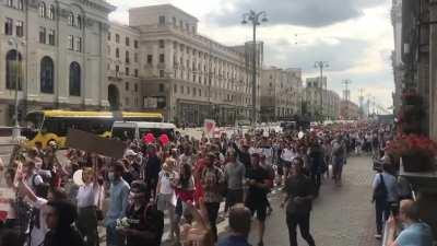 Massive protest march in the city center of Minsk