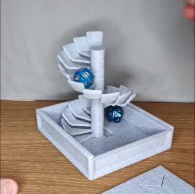 Designed and printed another compact dice tower design with a cool mechanism