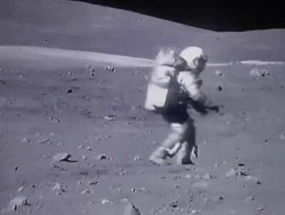 Speed up footage of astronauts on the moon.
