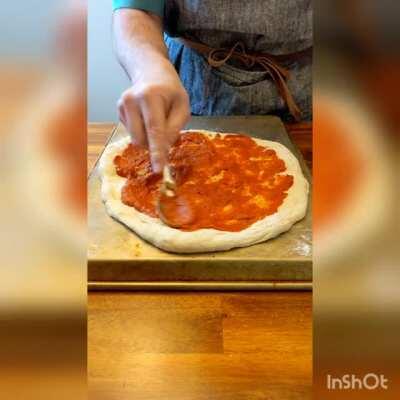 Sausage, Onion, and Green Pepper Pizza From Scratch (See yesterday's post for dough recipe)