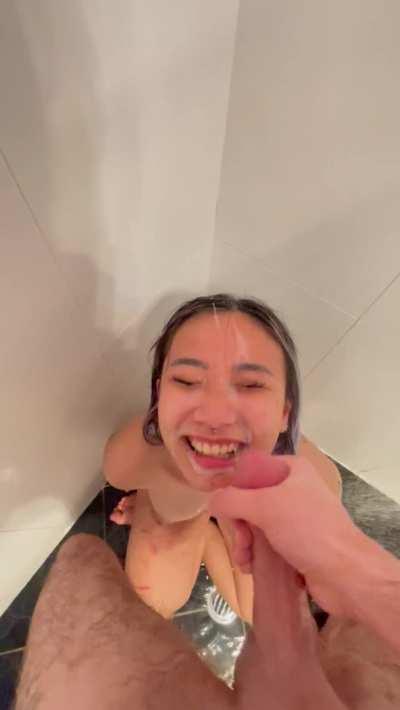 Good girl taking a load in the shower