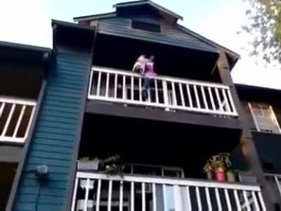 Climb out of 2 storey building