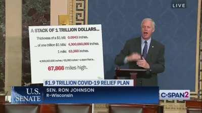 U.S. Senator Ron Johnson argues against $1.9 trillion COVID-19 relief plan because 1 trillion dollars all stacked on top of each other is very tall