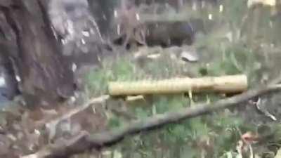 RU POV: Russian soldier walks through Ukraine position and trench