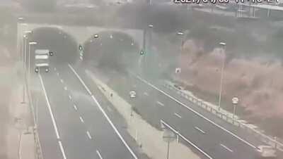 Driver hits the barrier, launching the car into the air. The 24 year old driver died in the accident.