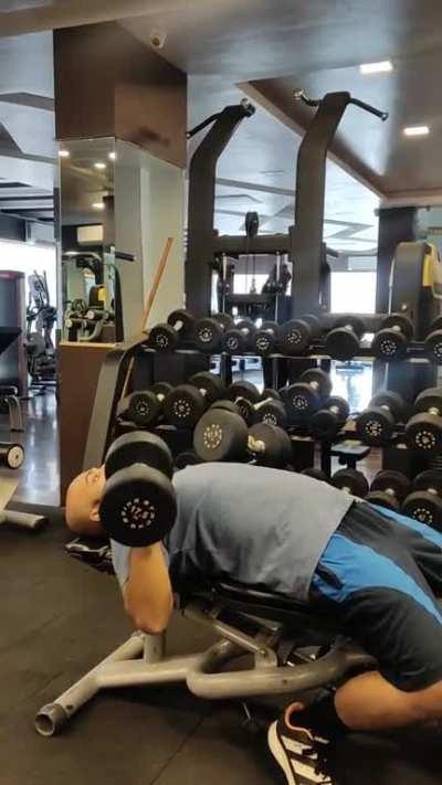 Form check please, permanently shifting to dumbbell press, feeling left shoulder impingement during barbell press. Max is 25 kg dumbbell .