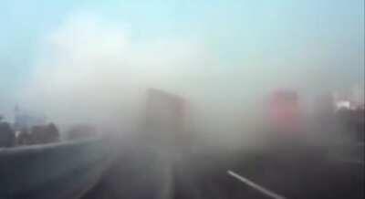 Trying to cross the Interstate - cutting off a semi. Never a good idea.