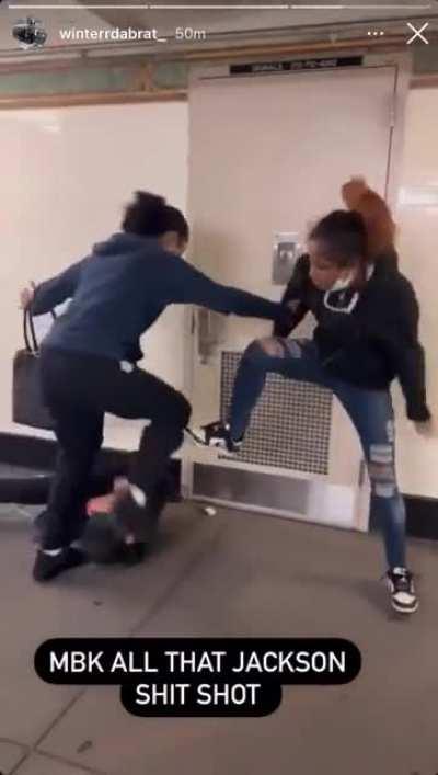 Winterdabrat (female top gang member from NYC Mitchel Projects) and an associate brutally beat a woman in a subway station.