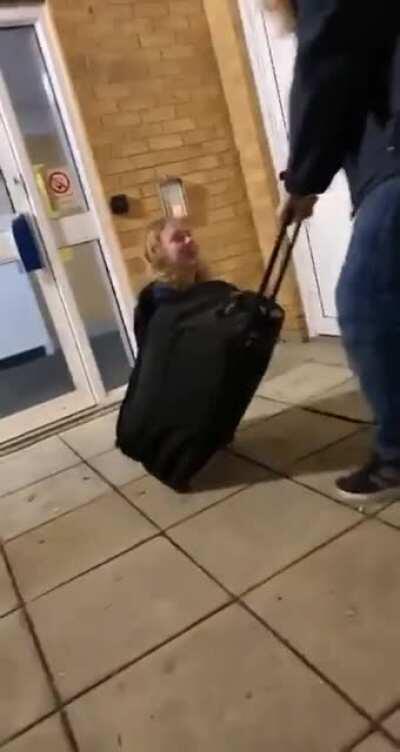 My mate can almost fit in a suitcase.