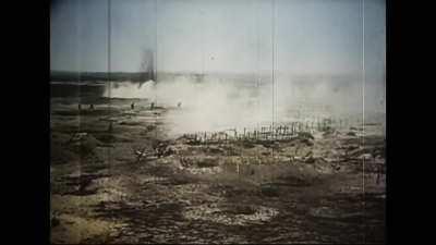 German Troops advance under Extremely Heavy Artillery Fire, WW1 - Amateur Colorization