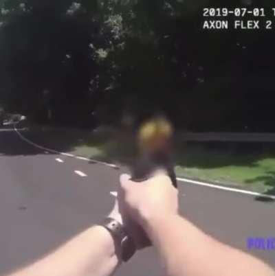 Man with knife goes after police officers and refuses to stop