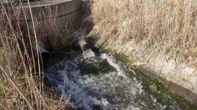 This pumping station randomly spewing water every few minutes in the middle of nowhere
