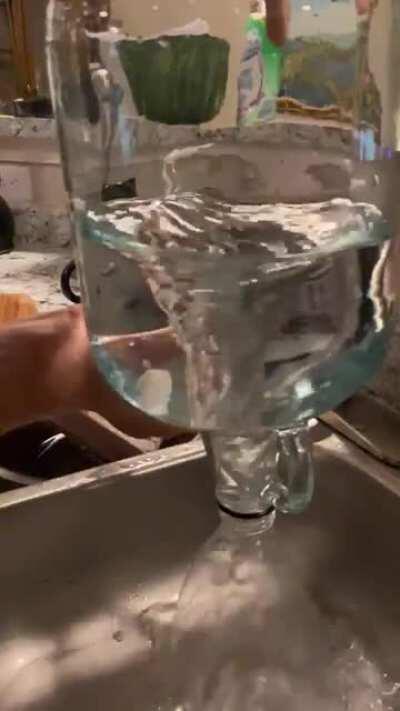 My wife and I love cleaning out our wine jugs this way. Wait for the tornado.