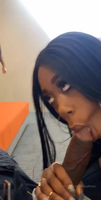 [Porn] hot pornstar babe Lena Paul and babygemini giving a dreamjob to bbc bts. Interracial ffm blowjob pierced tongue [Gif]