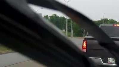 Dump truck gets lucky in Cambridge, ON.