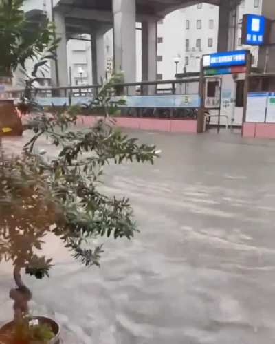 4 October 2025 - Kurume, Fukuoka Prefecture, Japan - Heavy flooding from rainfall