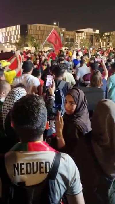Celebrations of the win over Spain in Qatar.