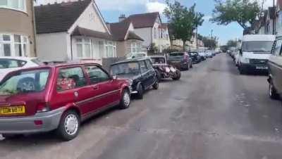 My 1969 mini pickup with a V8 twin turbo in the back 