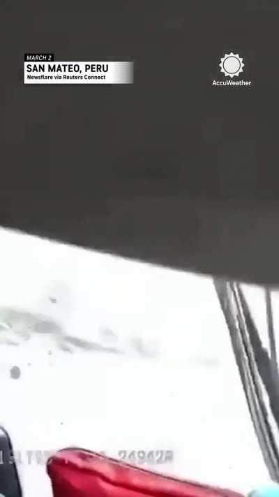 Trucks Crushed by Massive Boulders in Peru Landslide  - Dashcam With Audio