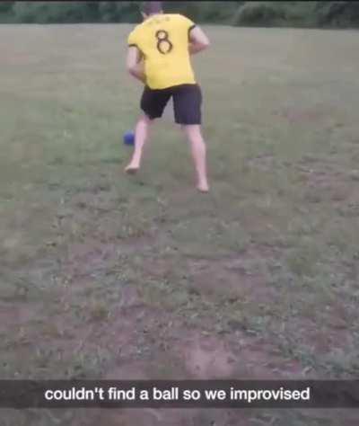 Guys decide to play football(soccer for the Americans) with a bowling ball. Watch till the end.