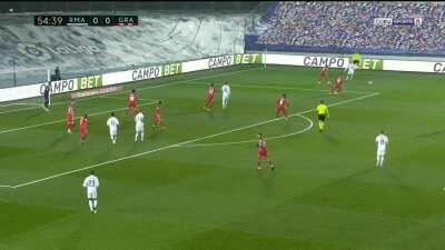 Marco Asensio backheel chance hits the post vs. Granada