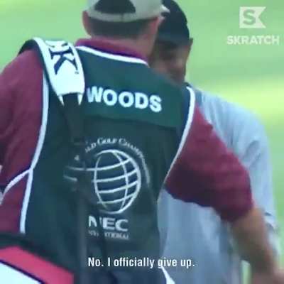 Tiger hitting his wedge 184 yards from the rough. Commentator says, “I don’t want to hear that.”