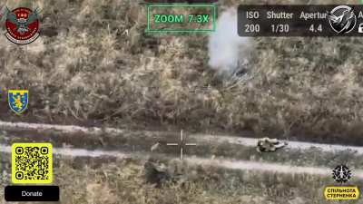 Lone russian trying to escape an Ukrainian fpv in an open field.