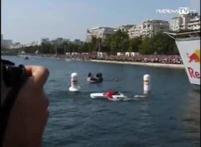 Woman suffers broken back after riding piano off jetty.