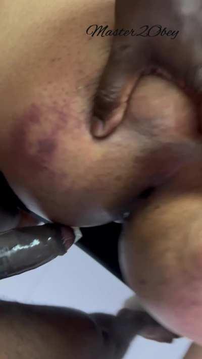 Using her tight bottom hole for relief after going to town on her rear.