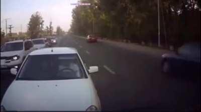 Idiot on the wrong side of the road gets mad