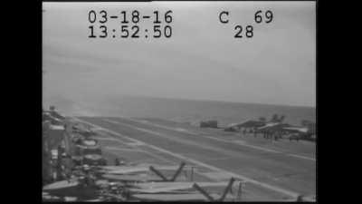 Cable snaps on USS Eisenhower during landing