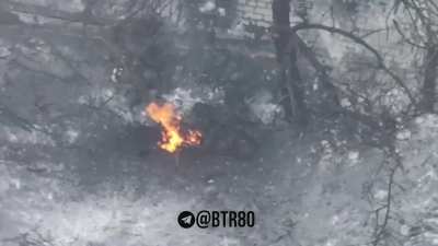 NFSW 18+ UA soldier gets hit directly by a drone, lights up, but remains alive, after which he is finished off with a second drone.