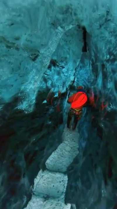 The blue glow of this glacier cave in Iceland