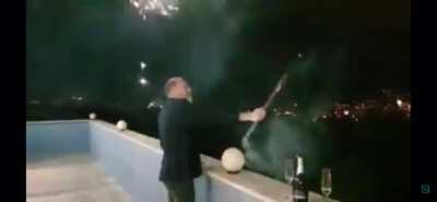 Shooting firework upside down