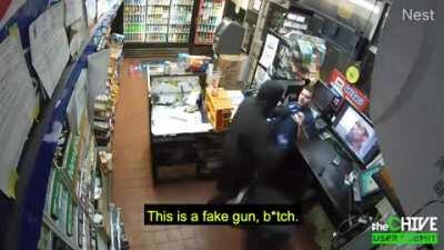 WCGW trying to rob a gas station with a fake gun