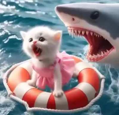 white buff cat white little cat boat shark accident hero numb