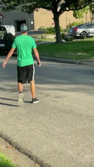 This girl's white fluffy dog is ready for this also walking bamf.