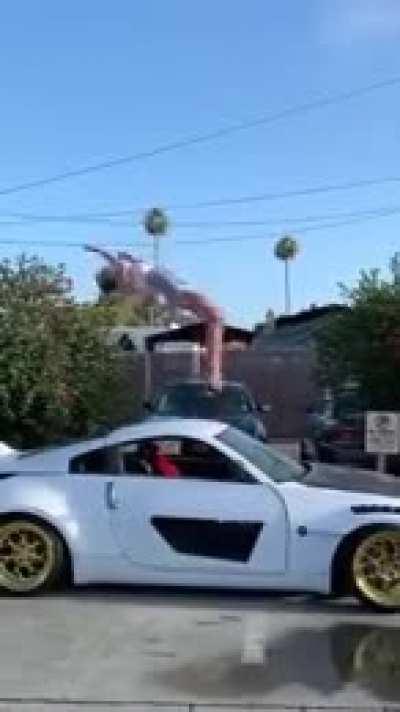 Trying to do a backflip on a car