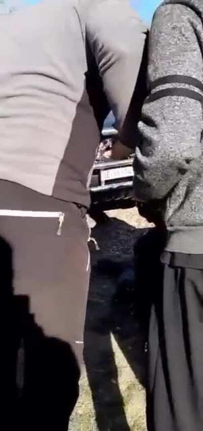 WCGW Standing close to truck climbing a hill