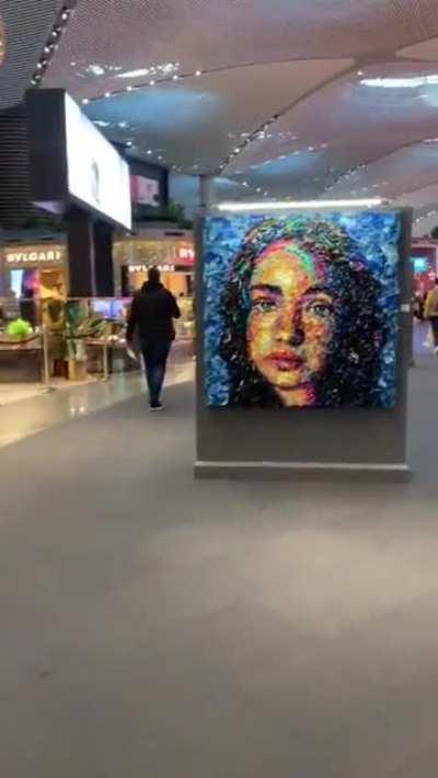 The works of visual artist Deniz Sağdıç, who brings together waste products and turns them into works of art, exhibited at Istanbul Airport.