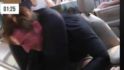 Girl kos guy with triangle choke (car jiu jitsu)